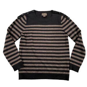 Fenn Wright Manson Sweater Womens Large 100% Merino Wool Striped Brown